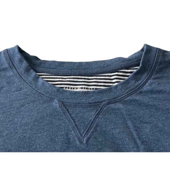 KAREN SCOTT SPORT LONG SLV ROUND NECK TOP, WOMENS, L, BLUE - NAVY/WHITE STRIPES - Picture 1 of 11